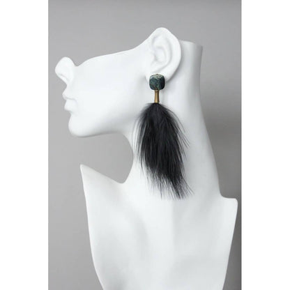 David Aubrey Jewelry - Jasper and Black Feather Post Earrings