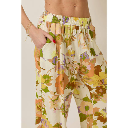 Skylar Rose - Floral Wide-Leg Pants with Elastic Waistband & Pockets