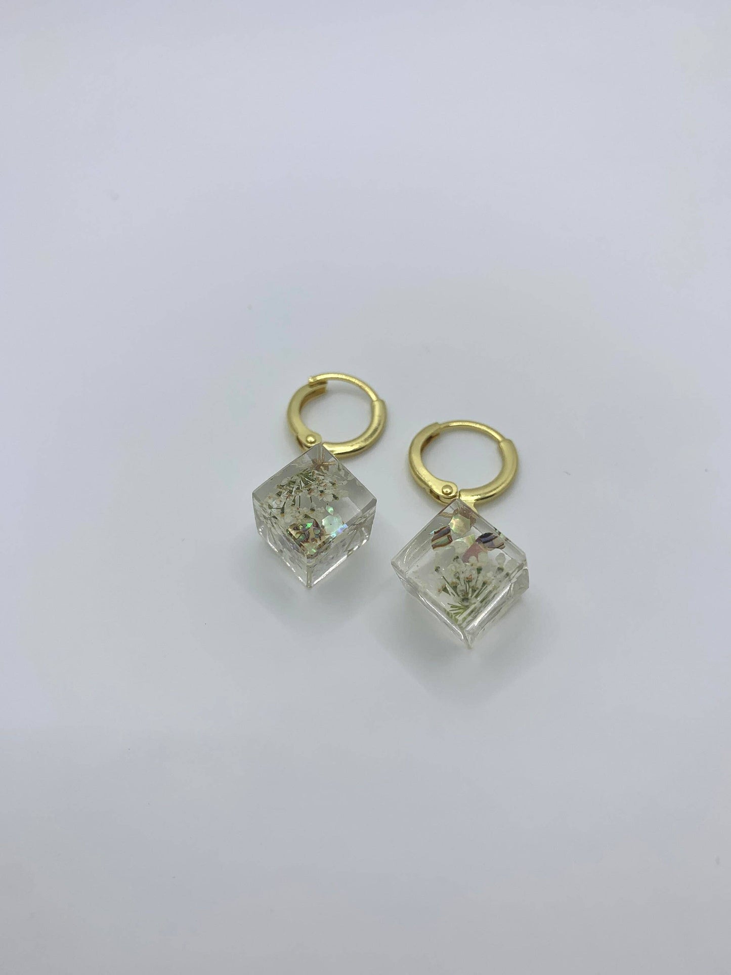 Unique Preserved Dandelion Cube Earrings
