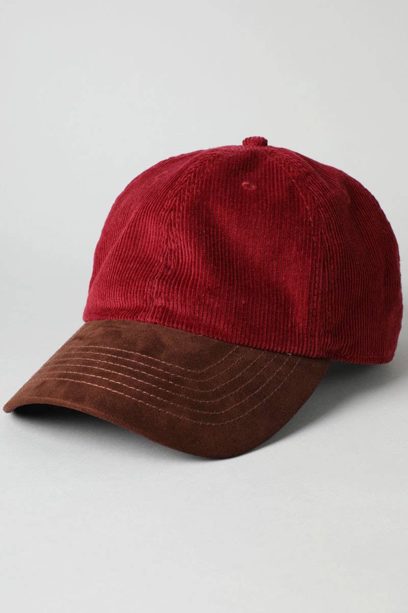 Two-Tone Corduroy with Suede Visor Baseball Cap