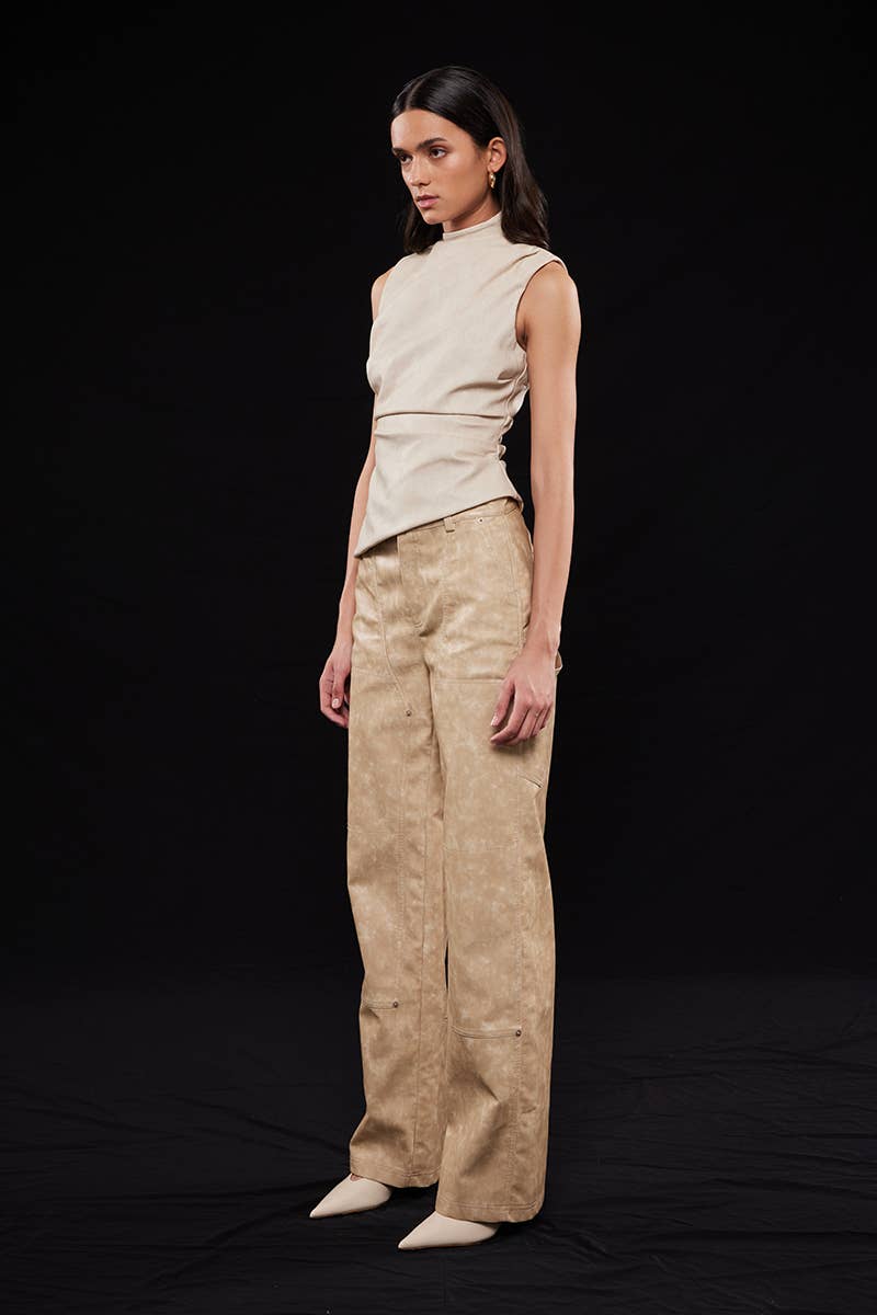 Asymmetric Pleather Mock Neck Sleeveless Top