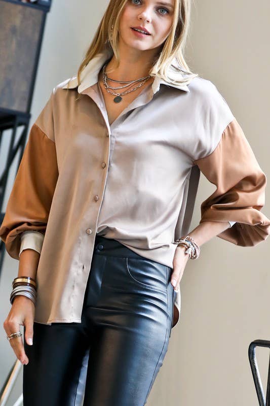 Color Block Puff Sleeve Top