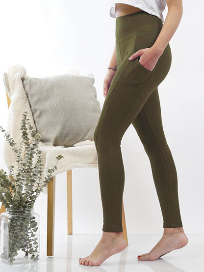 Brushed Microfiber Wide Waistband Leggings W/ Pockets Zenana