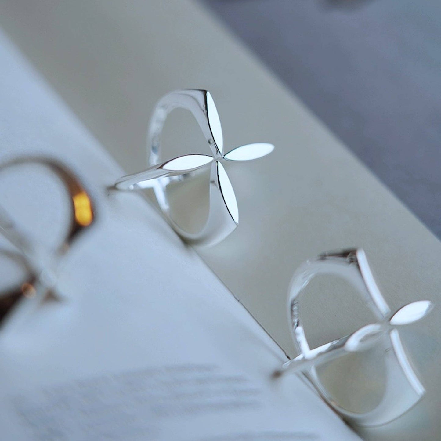 Minimalist Cross Flower Ring-Sterling Silver-Adjustable