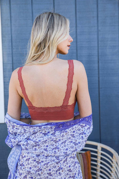Leto Accessories - Lace Trim Padded Bralette - Romantic Lace Trim