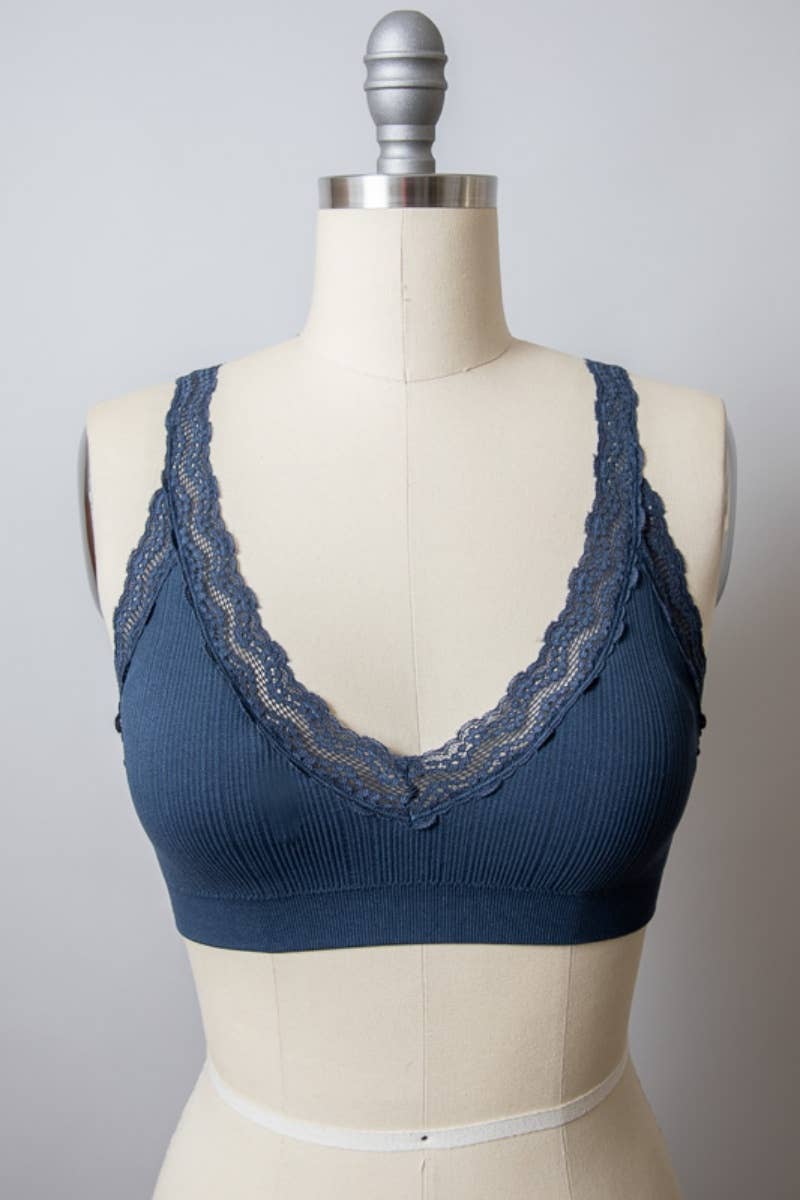 Leto Accessories - Lace Trim Padded Bralette - Romantic Lace Trim