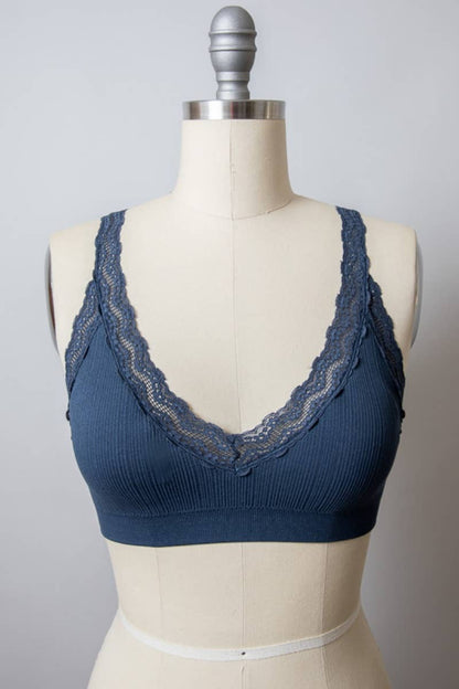 Leto Accessories - Lace Trim Padded Bralette - Romantic Lace Trim