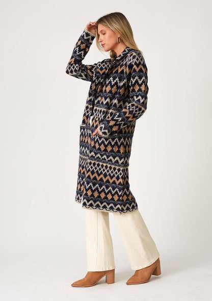 Bohemian Chevron Button Front Knit Cardigan