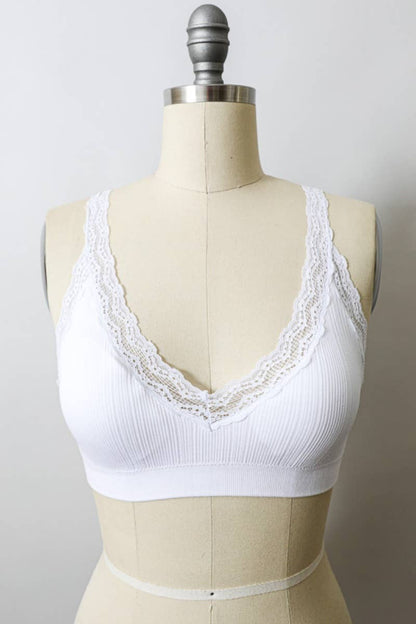 Leto Accessories - Lace Trim Padded Bralette - Romantic Lace Trim