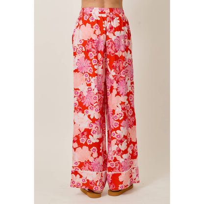 Skylar Rose - Floral Print Elastic Waistband Wide Leg Pants