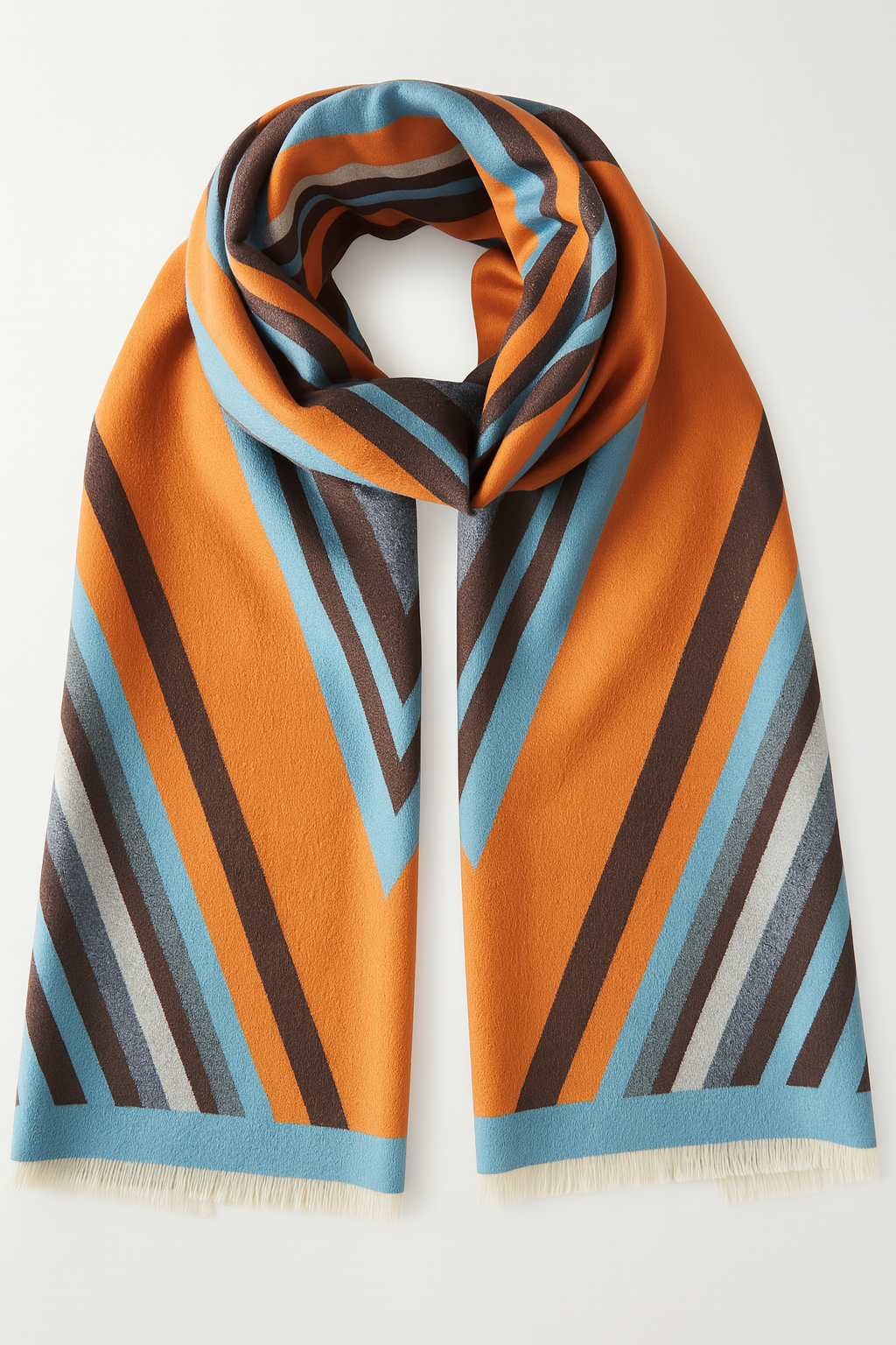 Elegant Orange Multi Striped Cashmere Blend Large Wrap Scarf