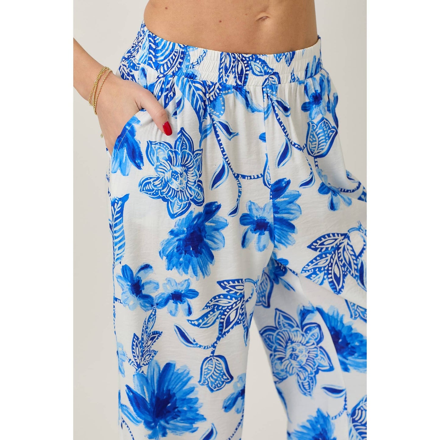 Skylar Rose - Floral Print Wide Leg Pants With Pockets
