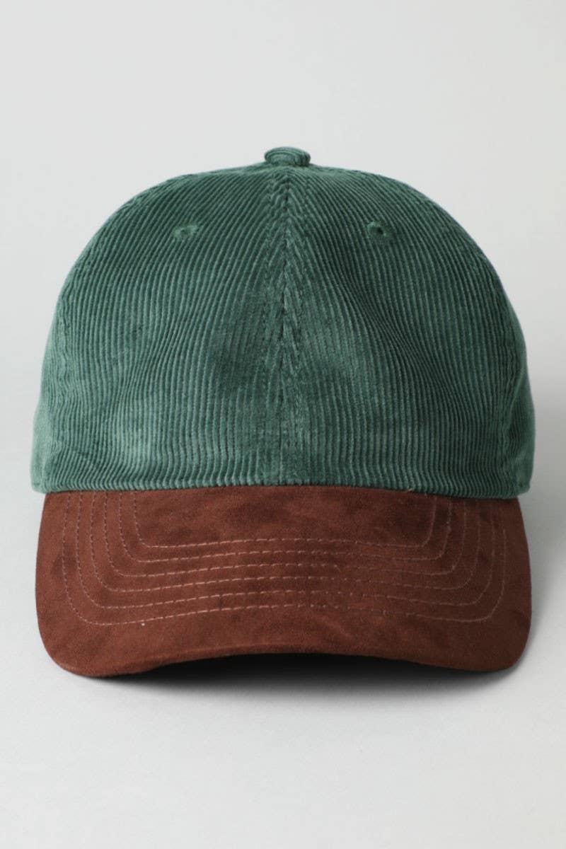 Two-Tone Corduroy with Suede Visor Baseball Cap