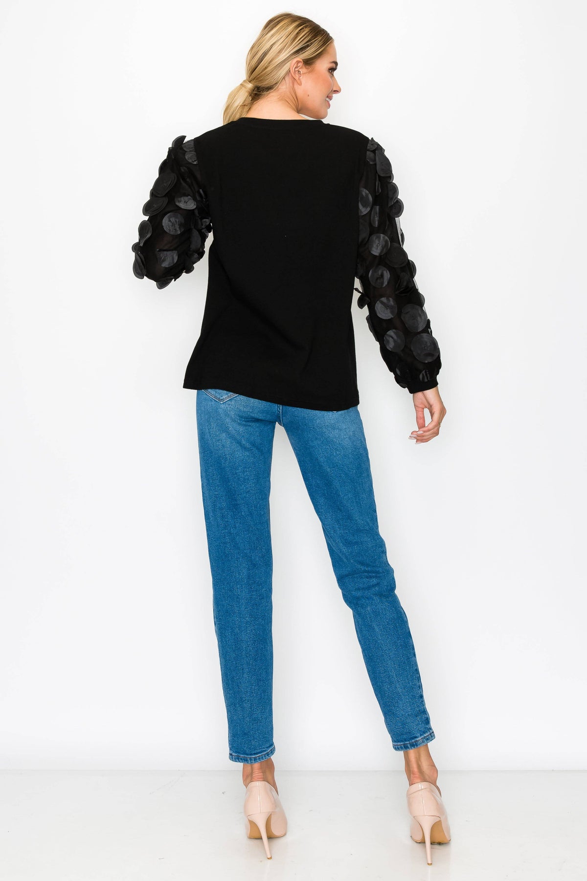 Rinna Pointe Knit Top with Mesh Lace Circle