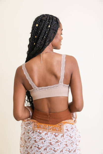 Leto Accessories - Lace Trim Padded Bralette - Romantic Lace Trim