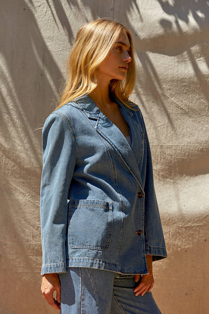 Brandi Double Breasted Denim Blazer Jacket