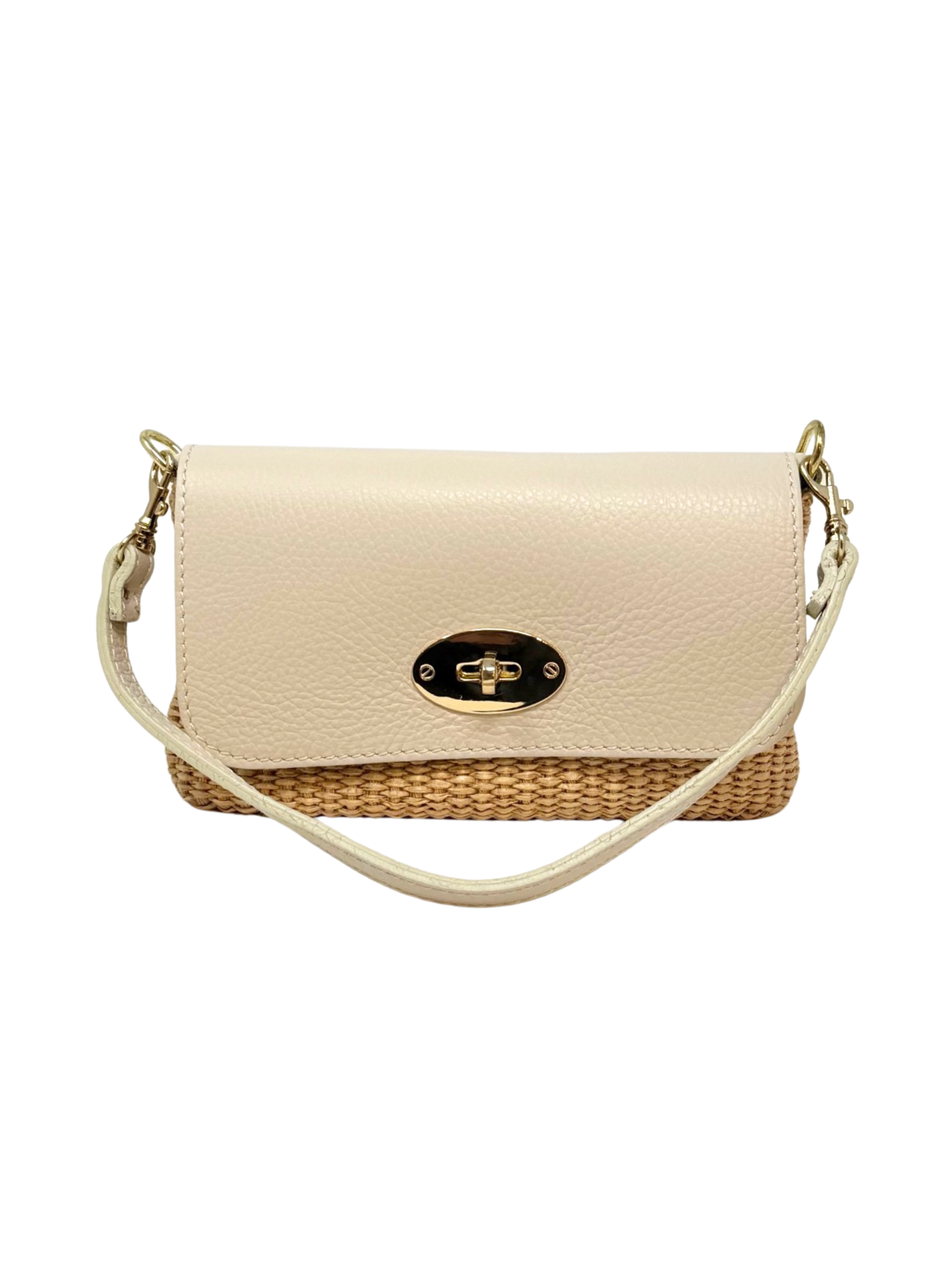 Leather Bamboo Clasp & Raffia Crossbody Bag