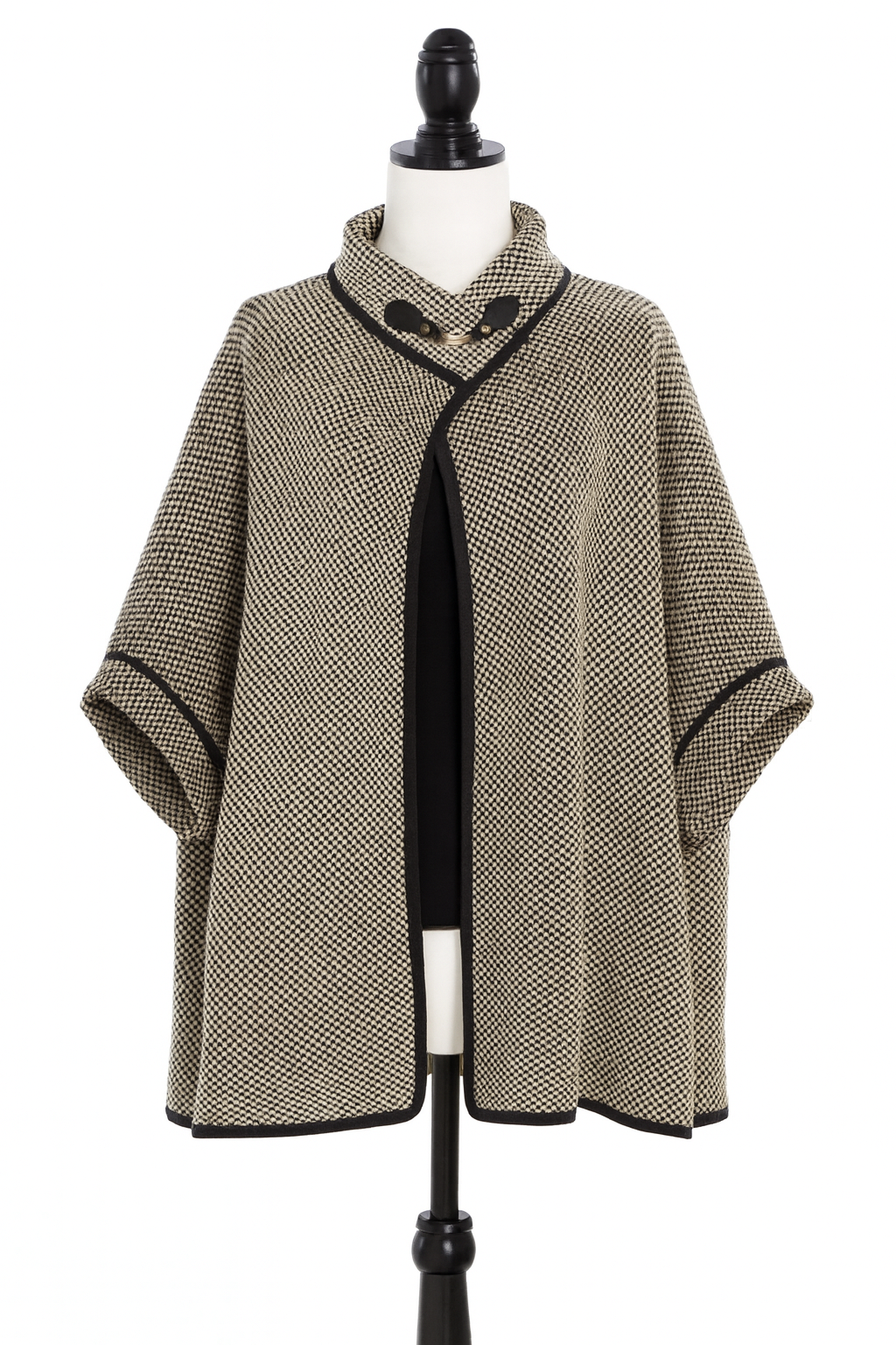 Black Knit Buckle Poncho Cape Cardigan