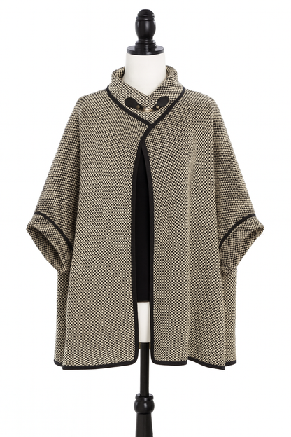 Black Knit Buckle Poncho Cape Cardigan