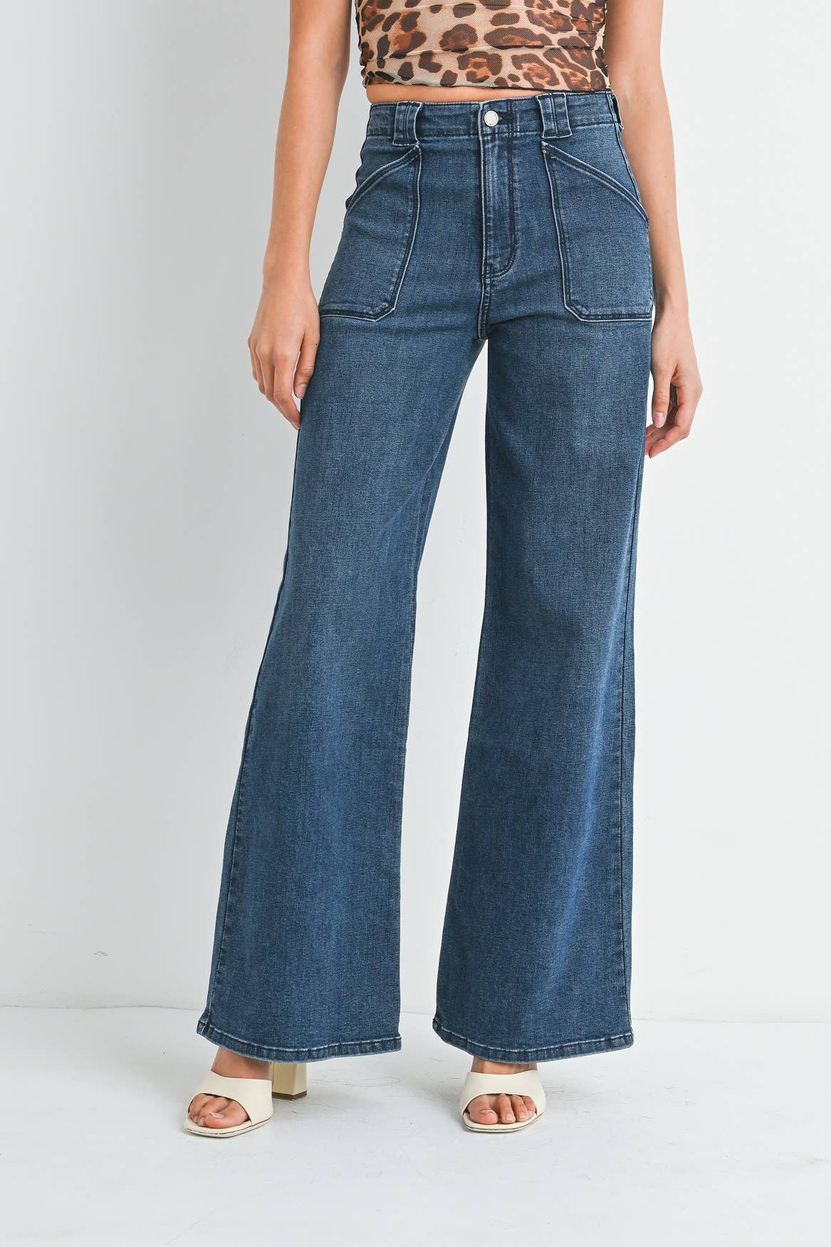 JBD - Patch Pocket Wide Leg Flare - DARK DENIM - DP782