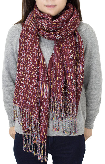 Burgundy Knit Camellia Retro Cashmere Blend Wrap Scarf