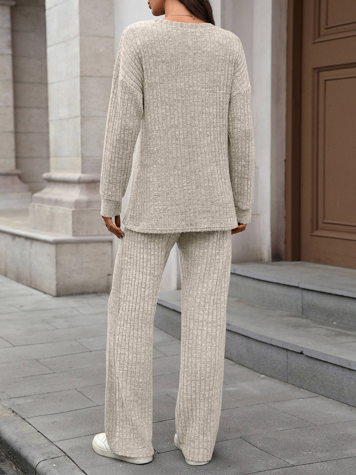 Loungewear Knitted Brushed Long Sleeved Pants Set