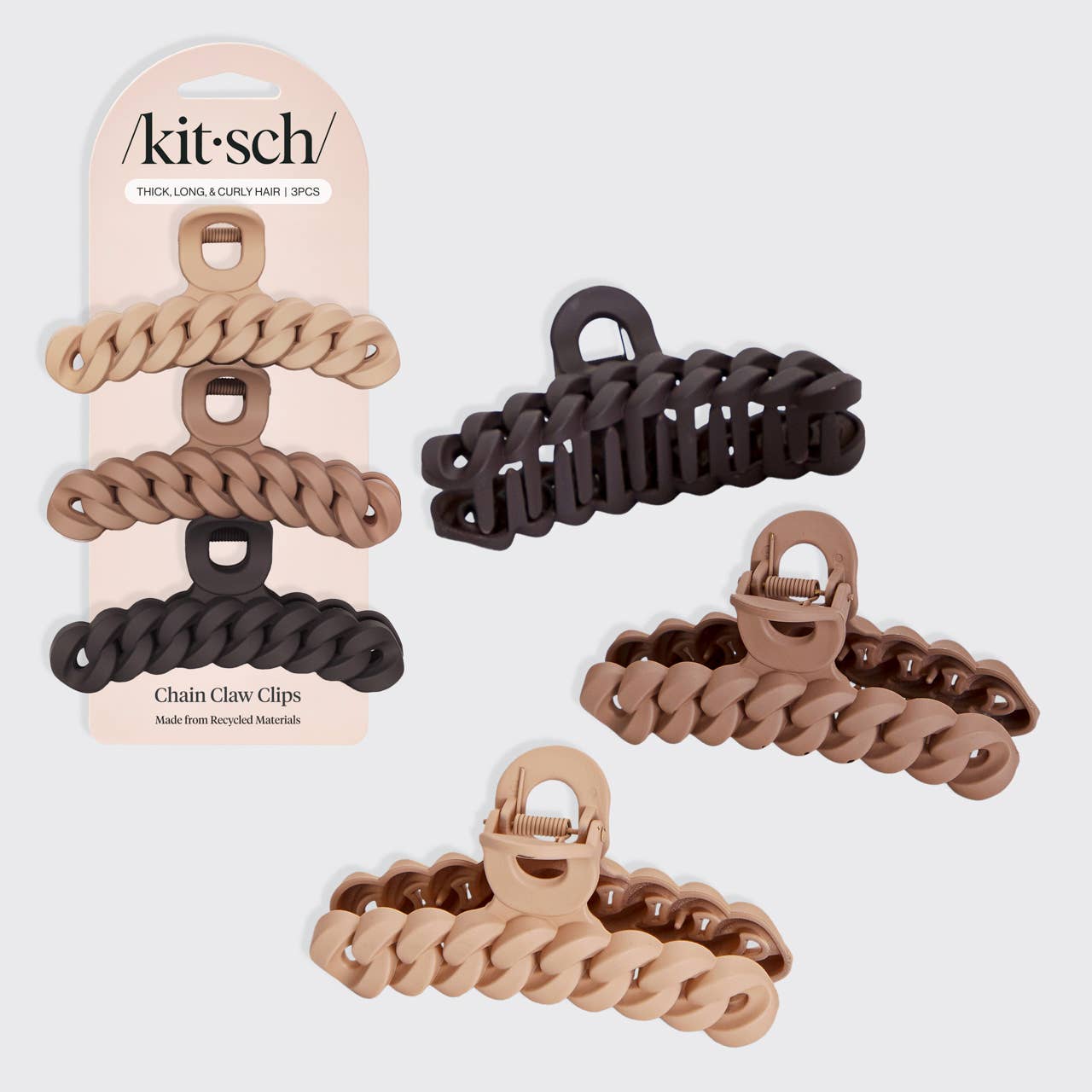 KITSCH - Eco-friendly Chain Claw Clip 3pc Set - Neutral