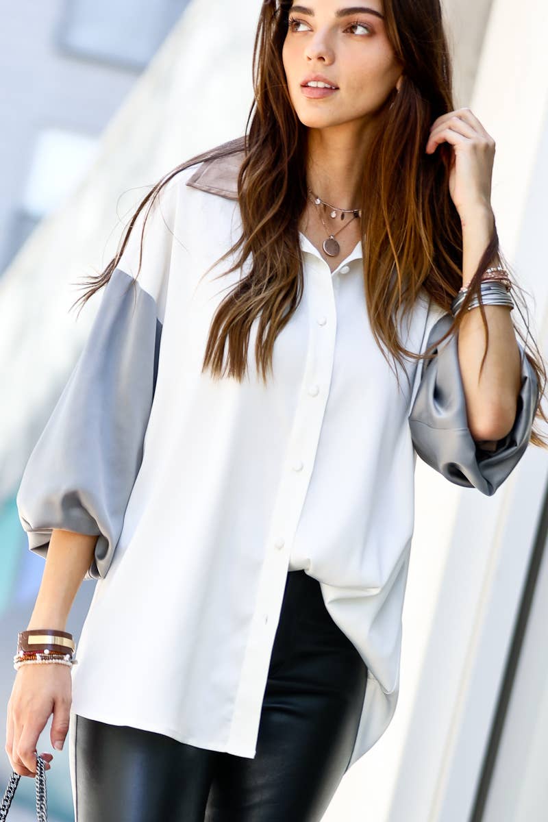 Color Block Puff Sleeve Top