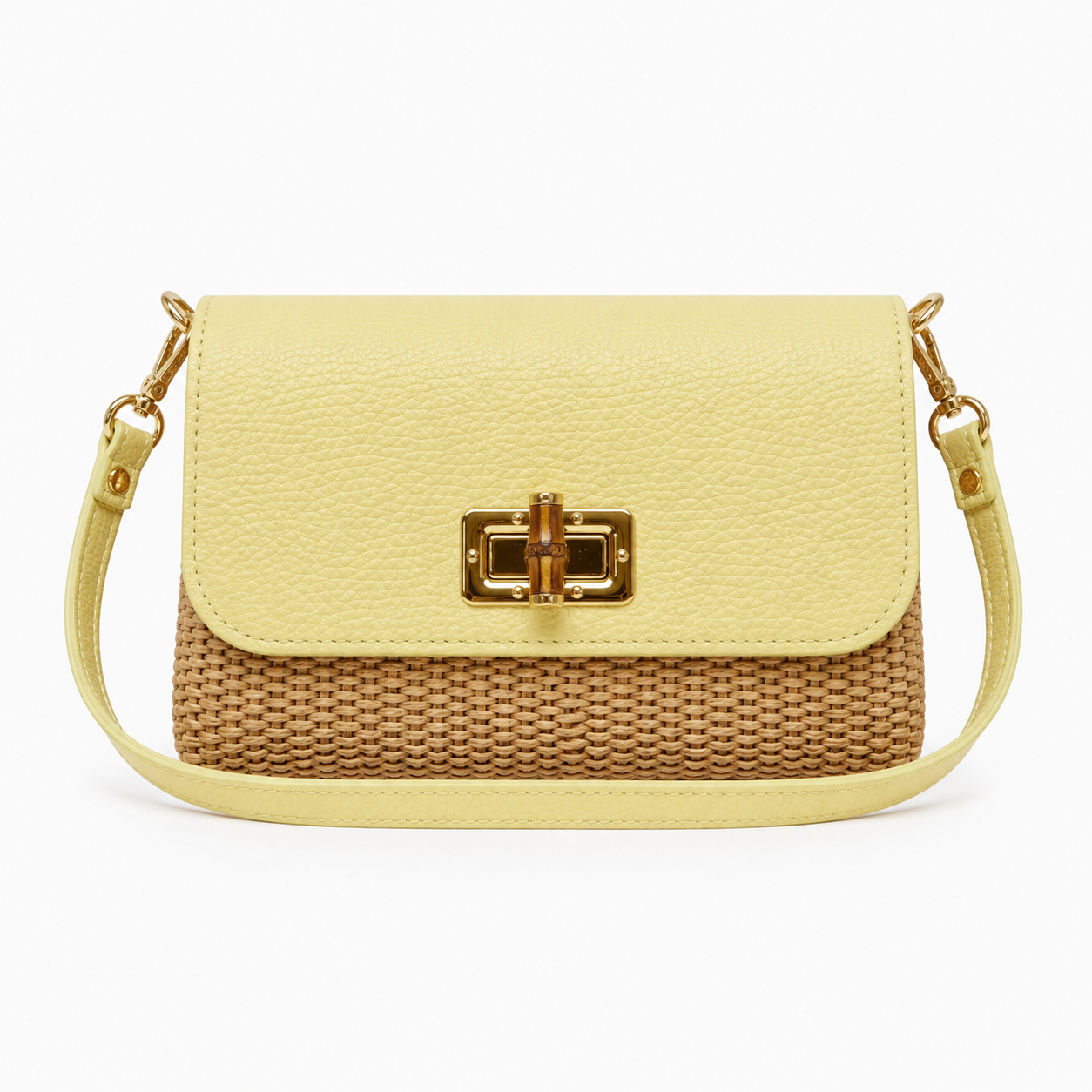 Leather Bamboo Clasp & Raffia Crossbody Bag