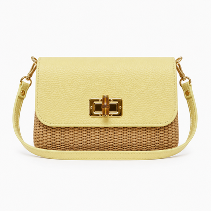 Leather Bamboo Clasp & Raffia Crossbody Bag