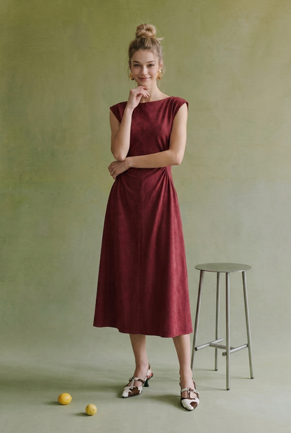 Suede Fit & Flare Midi Dress