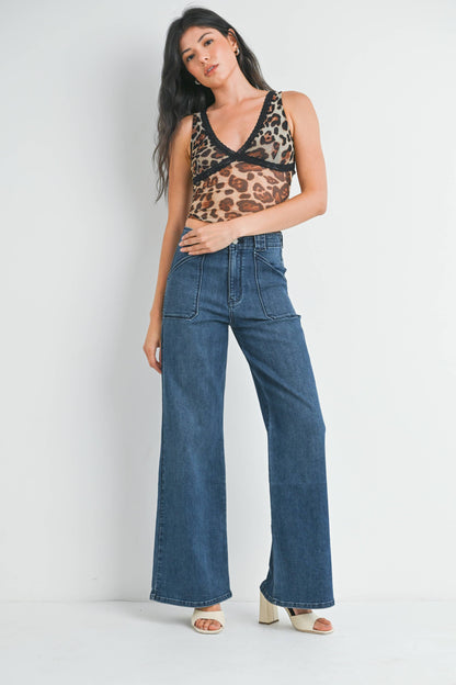 JBD - Patch Pocket Wide Leg Flare - DARK DENIM - DP782