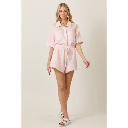 Skylar Rose - Knit Collar Short Sleeve Set With Contrast Detail