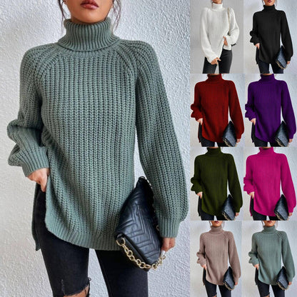 Turtle Neck Pullover With Side Slit Sweater