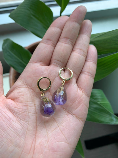 Unique Preserved Purple Floral Earrings