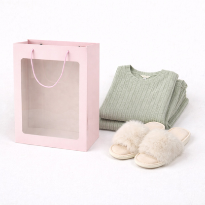 Ribbed Pajama Set + Faux Fur Slippers