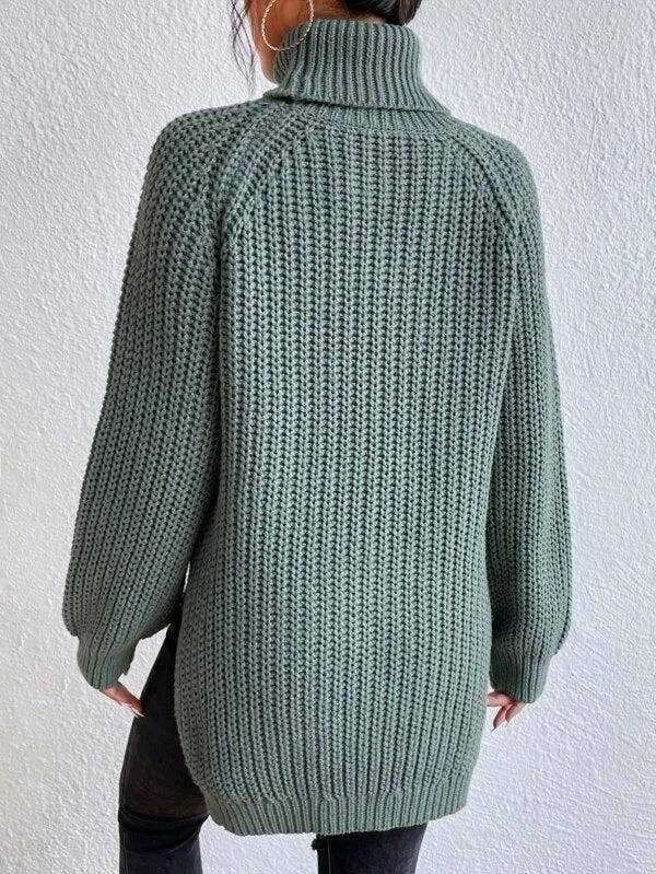 Turtle Neck Pullover With Side Slit Sweater