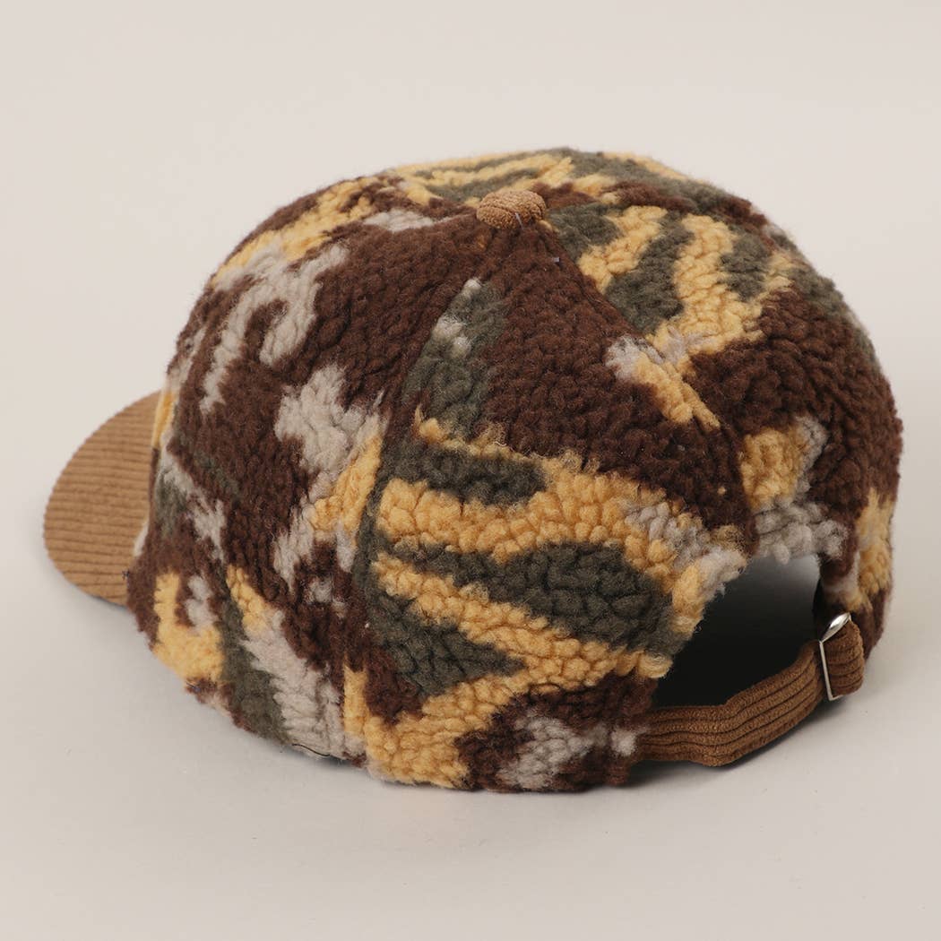 Sherpa Fleece Camo Baseball Cap with Corduroy Brim