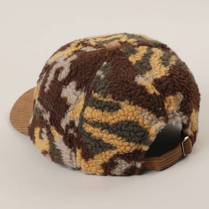 Sherpa Fleece Camo Baseball Cap with Corduroy Brim