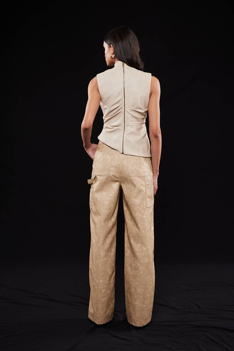 Asymmetric Pleather Mock Neck Sleeveless Top