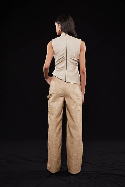 Asymmetric Pleather Mock Neck Sleeveless Top