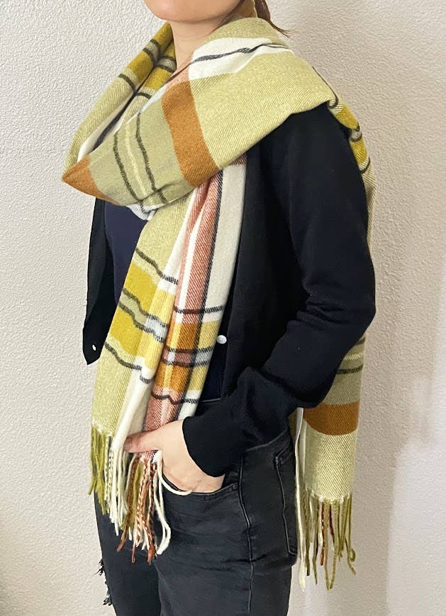 Plaid Fringe Cashmere Ultra Soft Scarf
