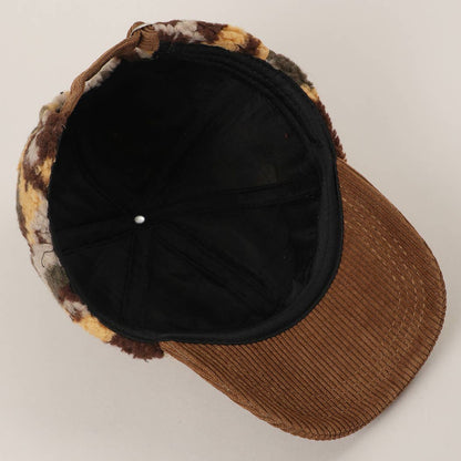 Sherpa Fleece Camo Baseball Cap with Corduroy Brim