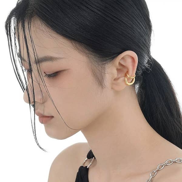 Double Line Golden & Silver Ear Cuff-One Piece
