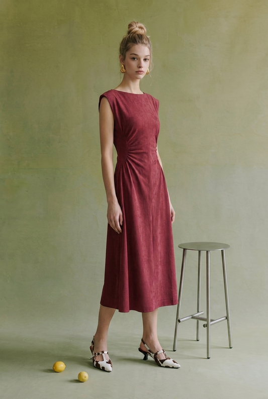 Suede Fit & Flare Midi Dress