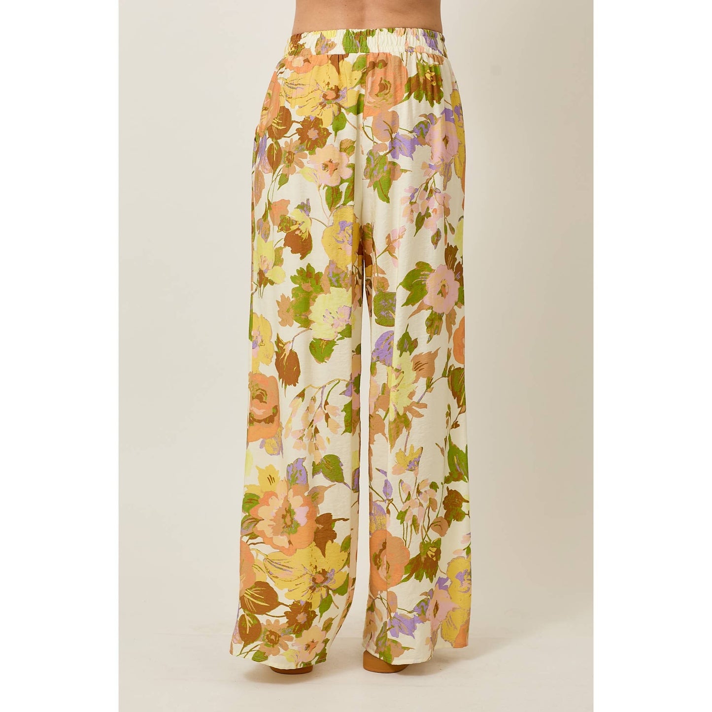 Skylar Rose - Floral Wide-Leg Pants with Elastic Waistband & Pockets