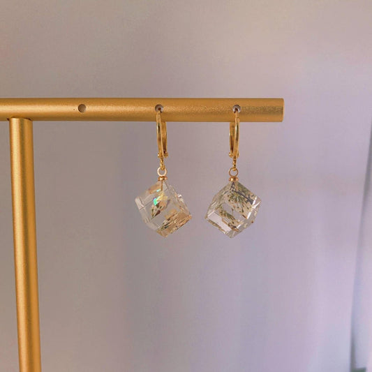 Unique Preserved Dandelion Cube Earrings
