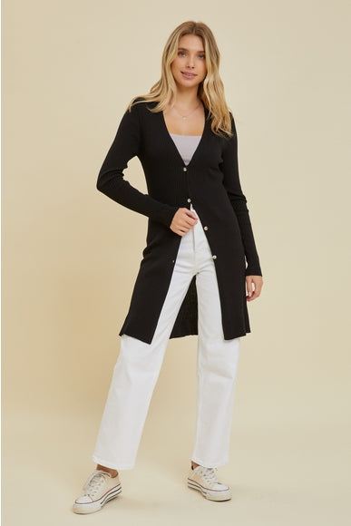 Black Ribbed Duster Cardigan