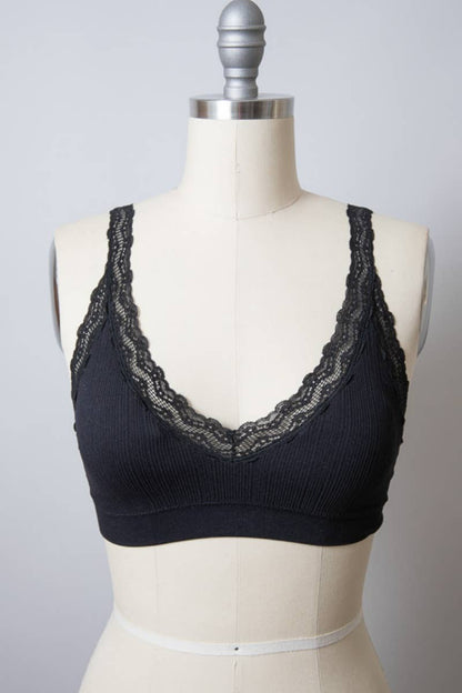 Leto Accessories - Lace Trim Padded Bralette - Romantic Lace Trim