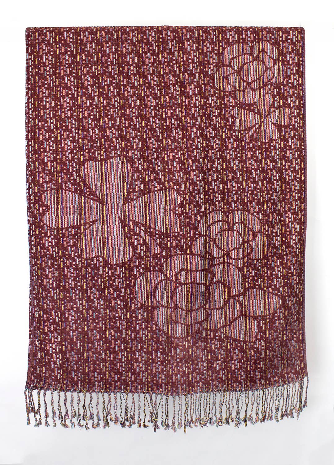 Burgundy Knit Camellia Retro Cashmere Blend Wrap Scarf